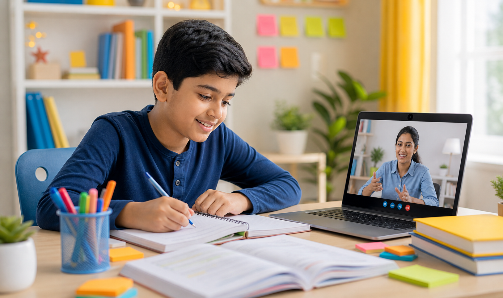 Student revising for board exams with online tuition